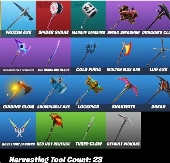 F983 12 Skins, Galaxy (Samsung Exclusive), Take The Elf Emote, Hybrid, Blackheart, Luxe, Ruin, Cobalt, Peely